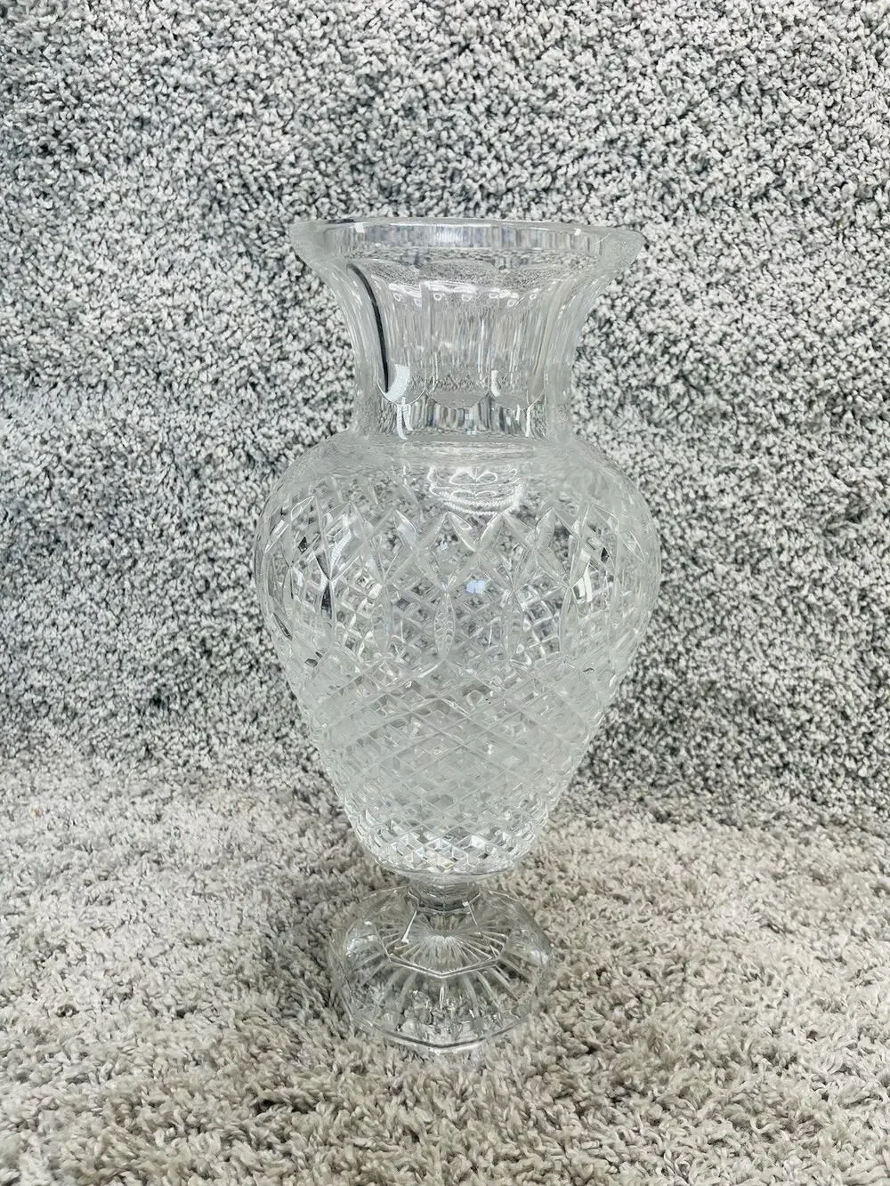 Vintage Crystal Vase Diamond Cut Fan Cuts Scalloped w/Fluted Top Home Decoration